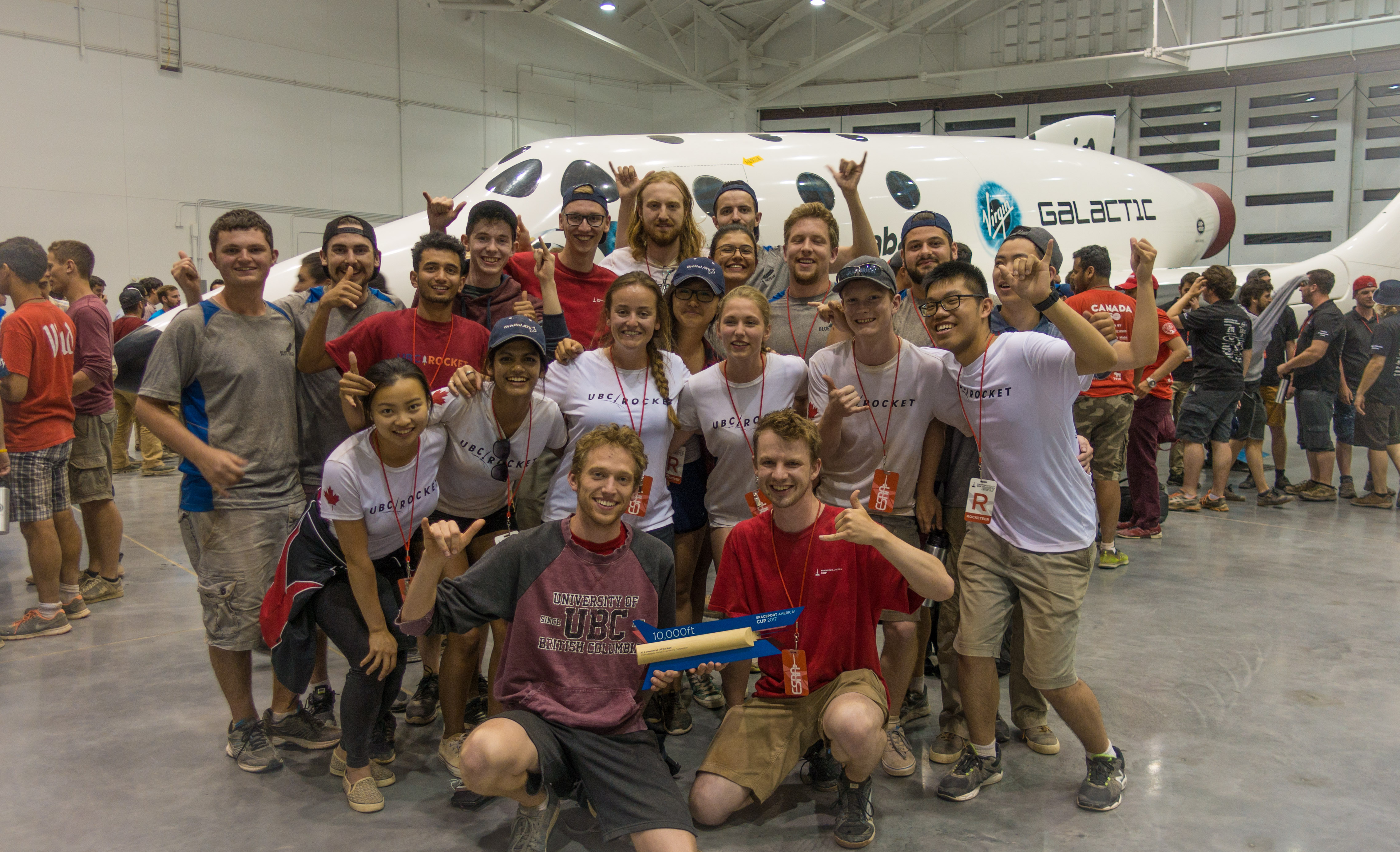The stoked UBC Rocket team holding their Spaceport American Cup.