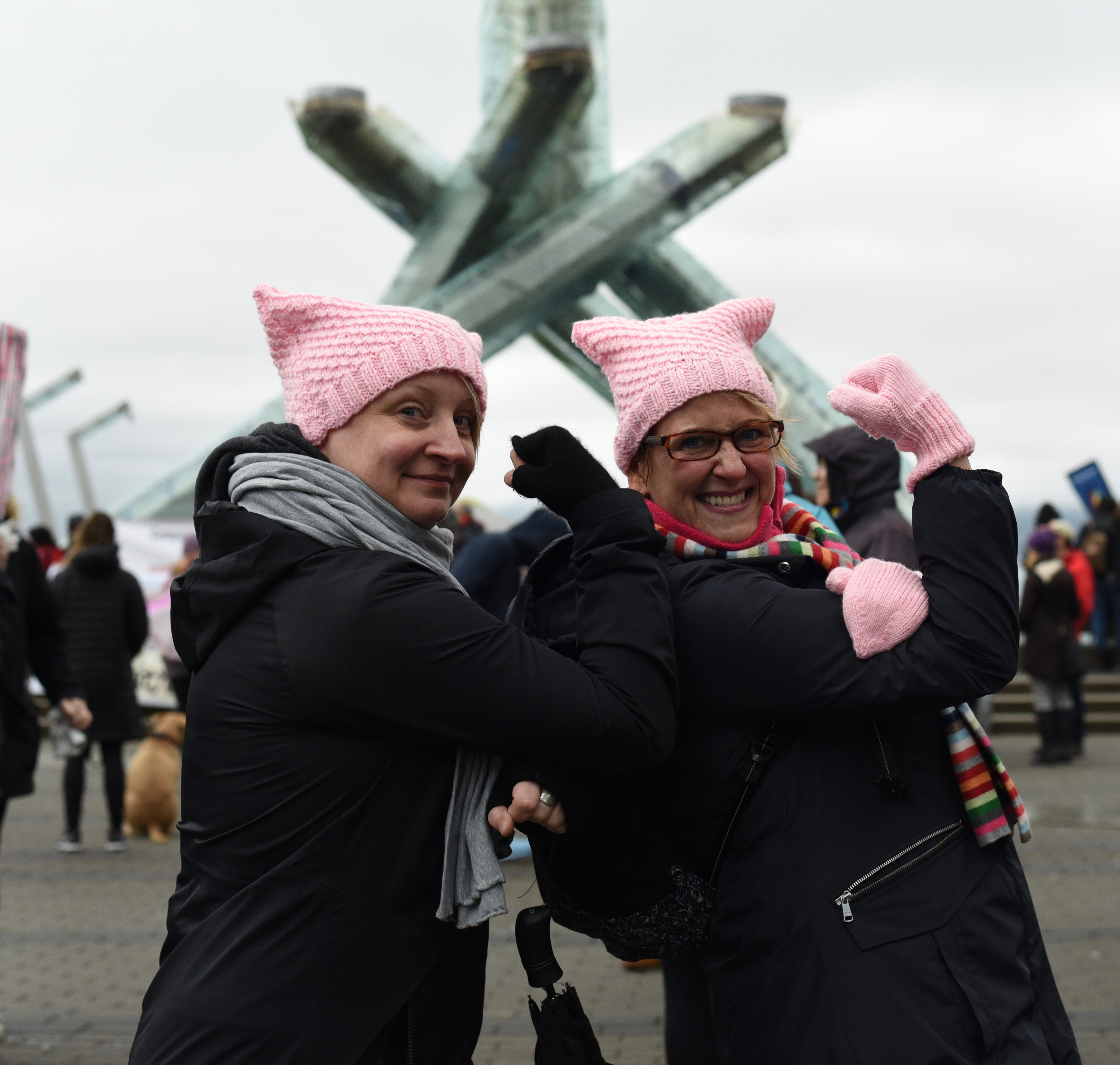 The “pink pussy“ hats worn during the Womens' March last year have been controversial with organizers and marchers in recent months but were still a common sight on Saturday.