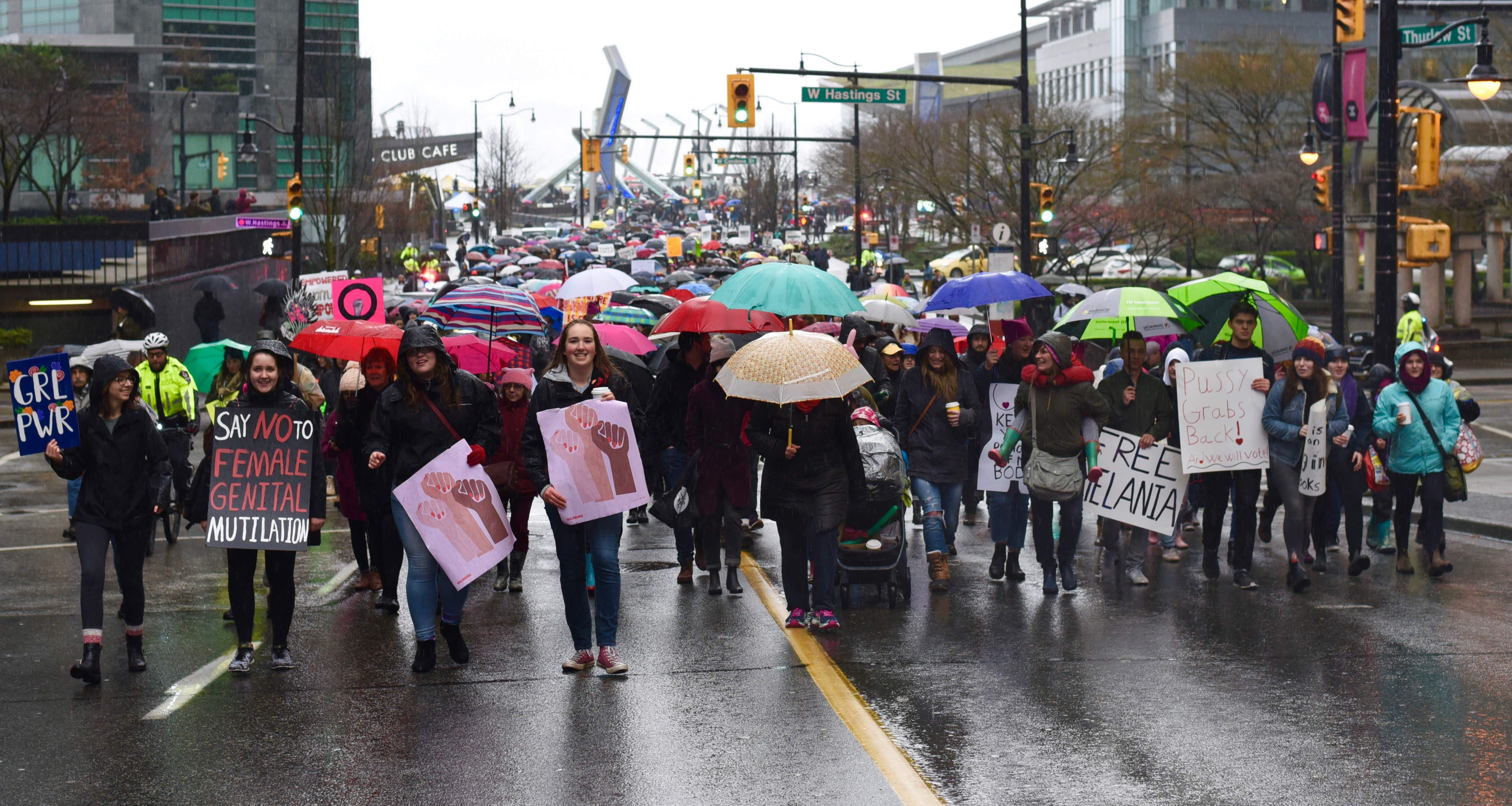 A group of marchers left Jack Poole Plaza around 11 a.m.