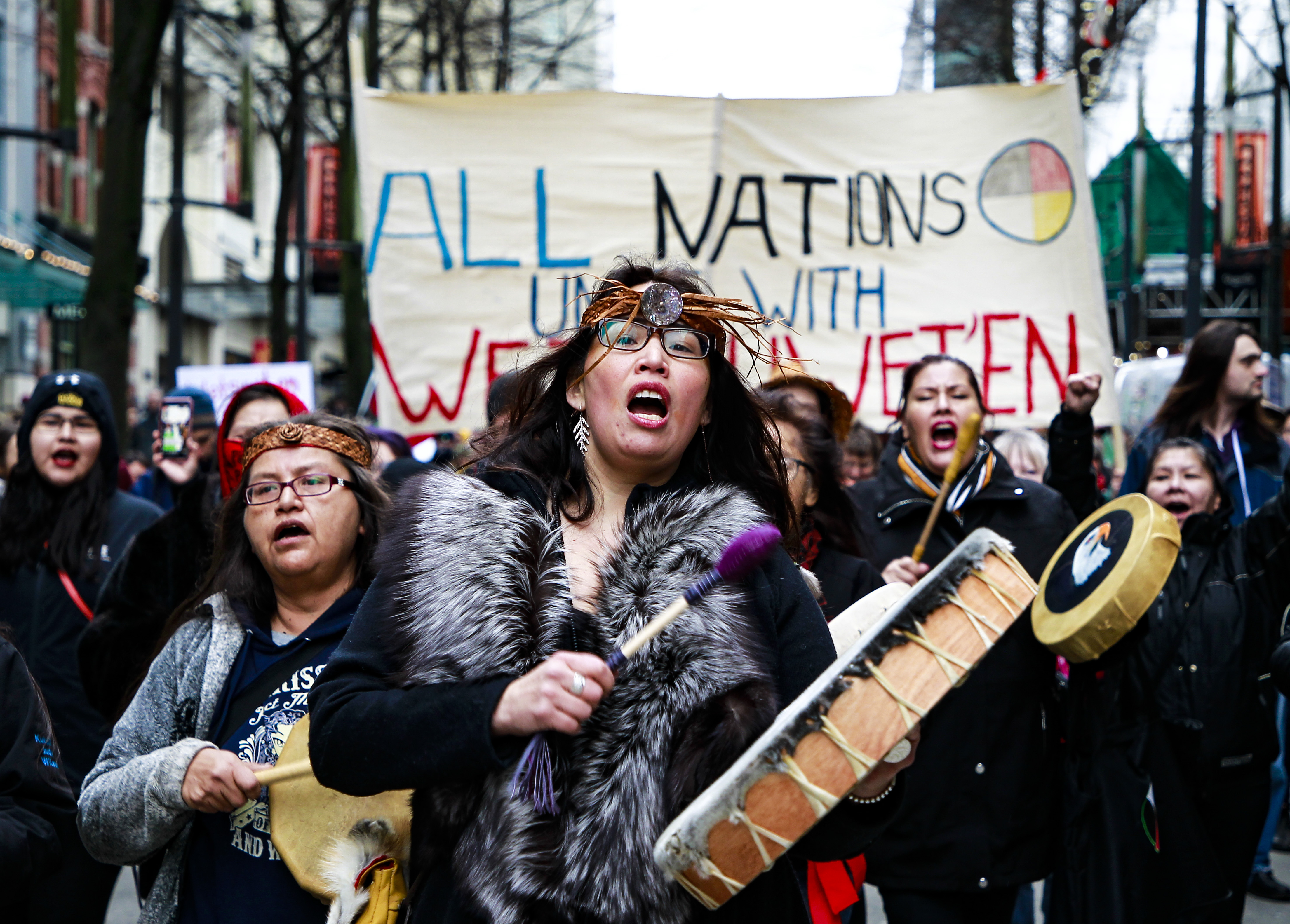 Hundreds marched through downtown Vancouver in January in solidarity with the Wet’suwet’en anti-pipeline protest in northern BC.