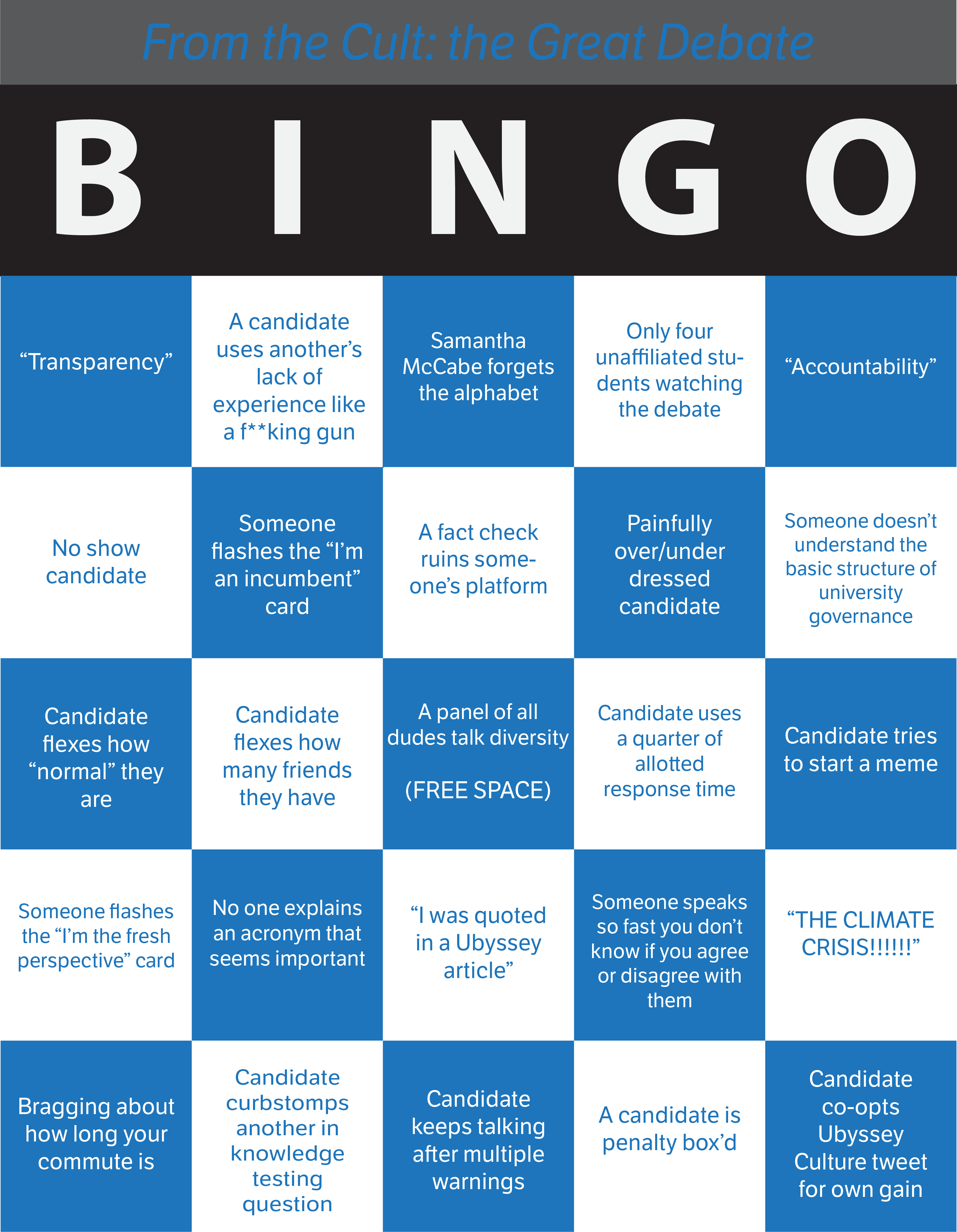From The Cult: Your Great Debate bingo card