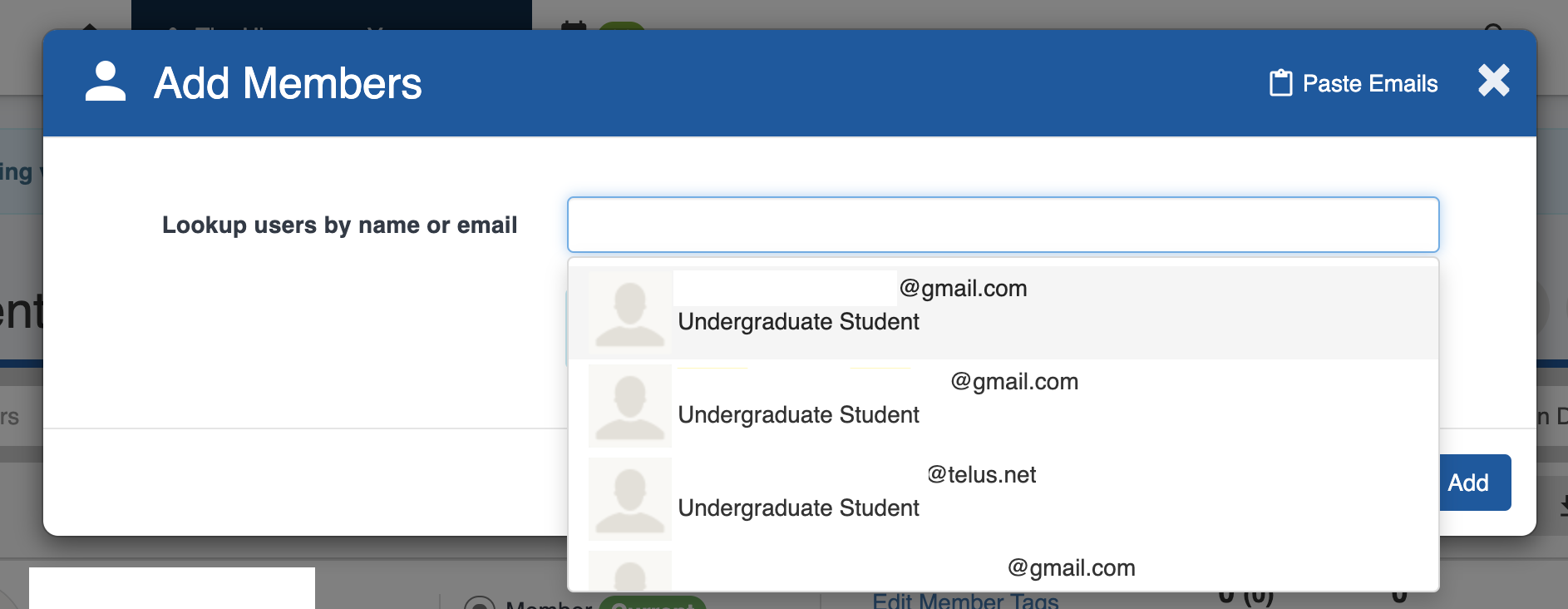 Personal email addresses were still visible on CampusBase.